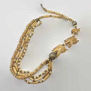 Elephant Necklace, Boho, Wood, Chunky, Trunk Up, Lucky, Vintage Necklace, Retro